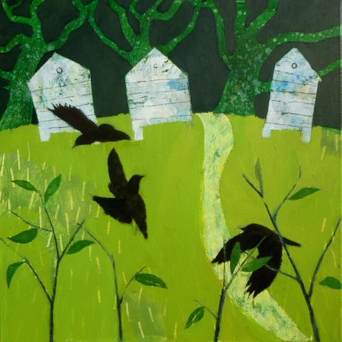 2016 birds and beehives 80x80cm mixed media on canvas 500px